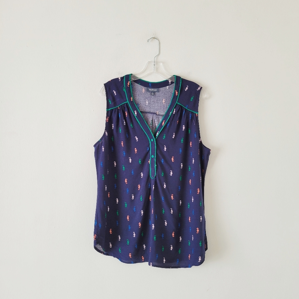 Modcloth Sleeveless Seahorse Top Navy